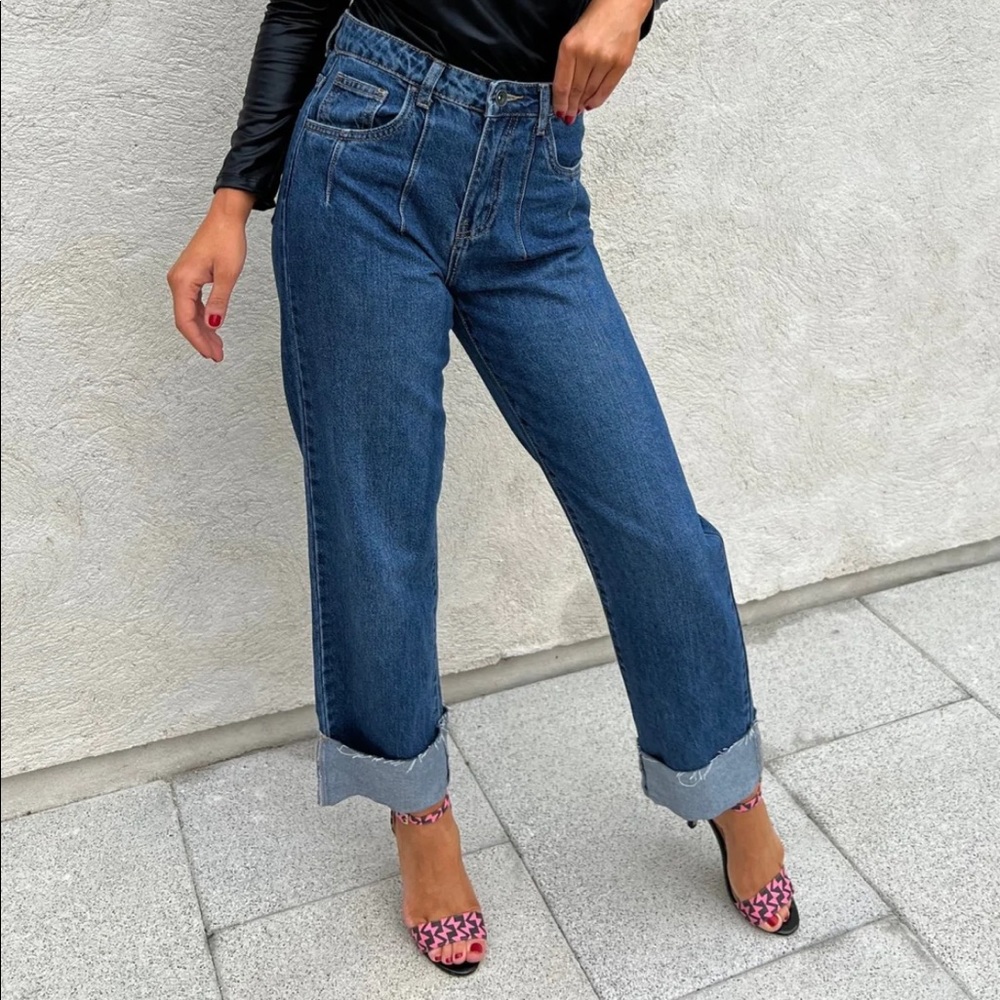 Turn up mom jeans medium blue